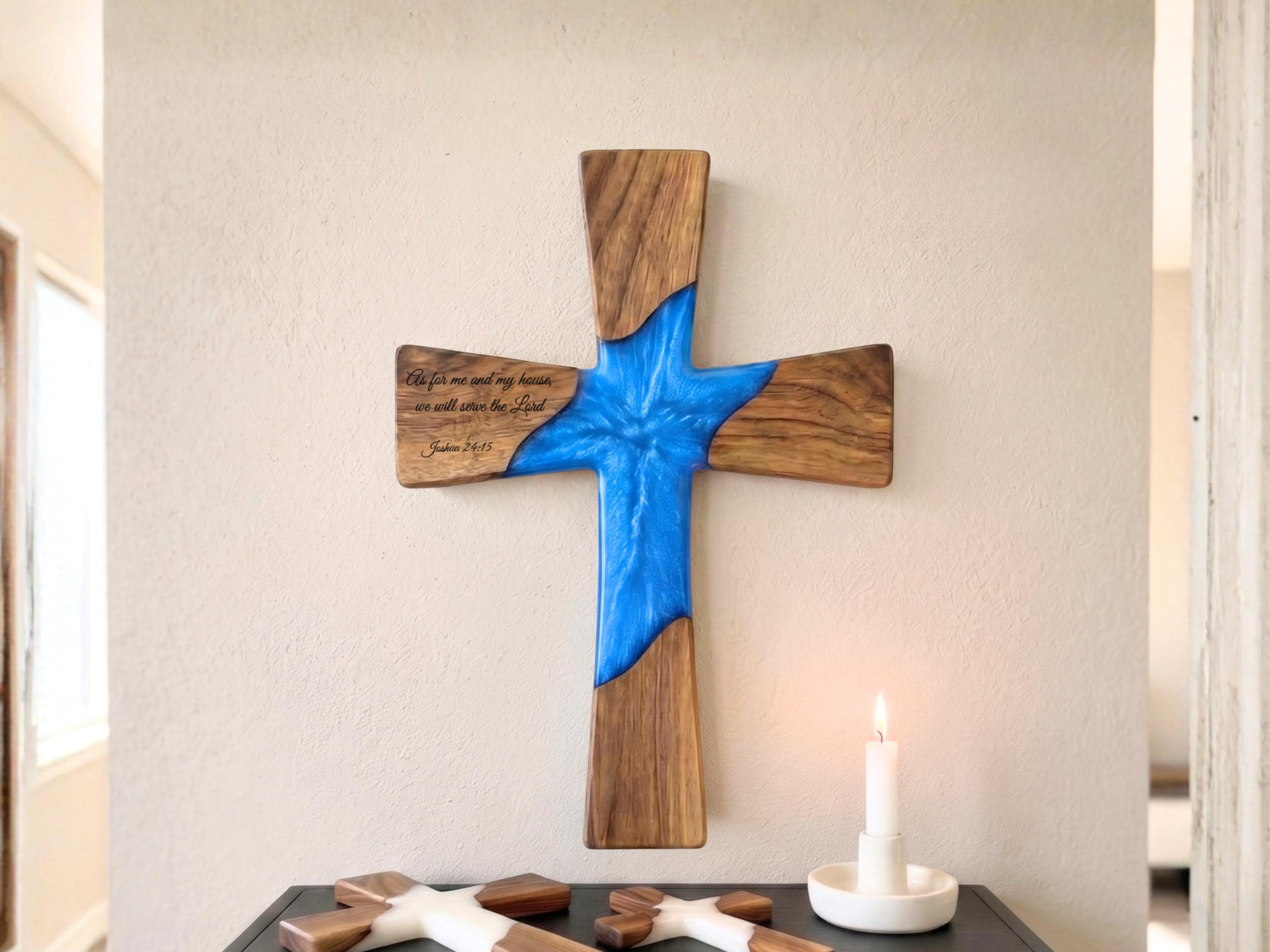 Personalized Walnut Cross, Custom Engraved Epoxy Christian Wall Decor ...