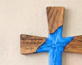 Personalized Walnut Cross, Custom Engraved Epoxy Christian Wall Decor, Religious Gift