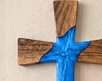 Personalized Walnut Cross, Custom Engraved Epoxy Christian Wall Decor, Religious Gift