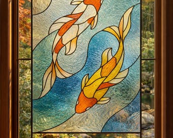 Koi Fish Duo Stained Glass Pattern, Printable svg pdf png jpg, Japanese Koi Suncatcher Template, Window Panel Digital Download