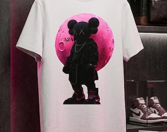 Street Art Companion Shadow-T-shirt | Graphic T-shirt Pink Moon, moderne stedelijke mode, hypestijl