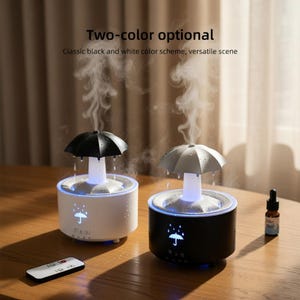 Diffuseur d'arômes goutte de pluie parapluie, humidificateur avec télécommande, lumière LED, noir/blanc