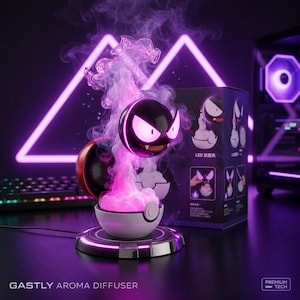 Gastly Aroma Diffuser – Purple Ghost Smoke LED Lamp, Gaming Desk Decor
