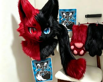 Custom Red & Black Fursuit Head - Handcrafted Toony Cartoon Furry Mask for Cosplay Fandom Conventions, Custom Mascot Head