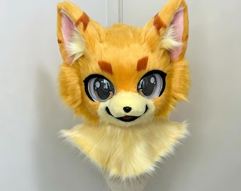 Cute Yellow Fursuit Head - Custom Handcrafted Japanese Kemono Kig Furry Mask for Cosplay & Anime Conventions, Color Customizable Mascot
