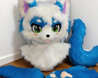 Blue Fursuit Head, Cosplay Fursuit,Christmas Furry Gifts,Cute Fursuit,Cheap Furry Head,Cute Animal Cosplay Costume,Halloween Party,Kigurumi