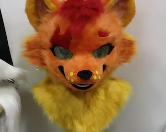 Orange-Yellow Bear Head Custom Fursuit Head Paws Tail Feet Full Partial Suit, Handmade Furry Costume All Animal Species Available Christmas
