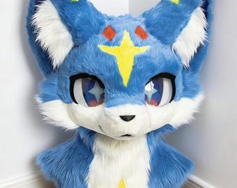 Blue Dog Fursuit Head | Cute Plush Partial Mask | Handmade Kemono Dog Beast Headwear | Halloween Cosplay Costume Gift  | Cosplay Head