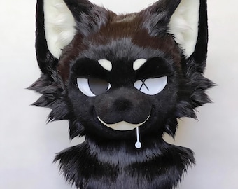 Black Dog Kigurumi Mask|Plush Kemono Fursuit Helmet |Cute Animal Cosplay Costume|Gift for Furries|fursuit commisions| Halloween Party