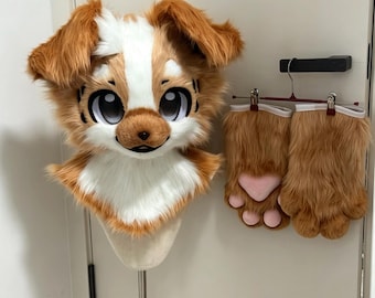 Cute Floppy Ear Dog Fursuit Head - Custom Handcrafted Furry Mascot Mask, Cute Puppy Cosplay Costume, Kigurumi Mask for Conventions