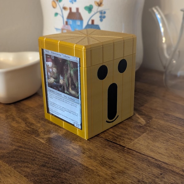 Final Fantasy Gold Cactuar Commander Display Deck Box. Holds 100+ Sleeved cards for MTG, pokemon, etc.