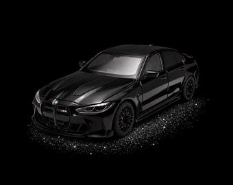 Modellino di auto BMW M3 CS in metallo nero metallizzato, auto sportiva di lusso in metallo pressofuso con interni dettagliati, oggetto da collezione, regalo perfetto.