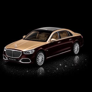 Coche modelo Mercedes Maybach S680, color marrón y dorado, sedán de lujo de metal fundido a presión, juguete con sonido y luces, coche de juguete con mecanismo de retroceso, regalo coleccionable para hombres amantes de los coches, decoración del hogar.
