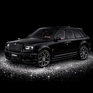 Rolls-Royce Cullinan Diecast Model Car 1:20, Luxury Black SUV with Orange Interior Lights and Opening Doors, Gift for Car Lovers