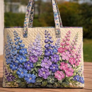 Floral Quilted Tote Bag, Cottagecore Flower Patchwork Shoulder Bag, Spring Garden Handbag, Gift For Mom Women