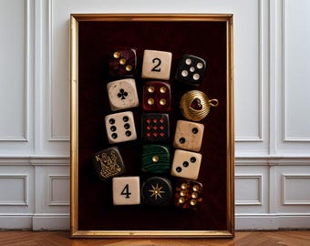 Impression d'affiche esthétique de dés, art mural casino, décoration de jeu de hasard, oeuvre d'art minimaliste rouge moderne, mur de galerie de luxe tendance, art de poker dés
