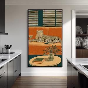 Leopard Living Room Wall Art Print Vintage Animal Poster Elegant Big Cat Interior Illustration Decor Retro Lounge Wildlife Artwork Botanical image 9