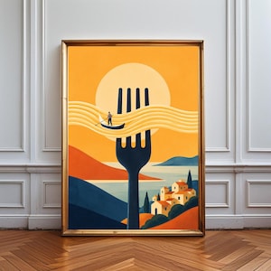 Pasta Art Poster Wall Decor,  Italian Food Print, Spaghetti Illustration, Minimalist Kitchen Art, Venice Inspired Design, Unique Food Lover