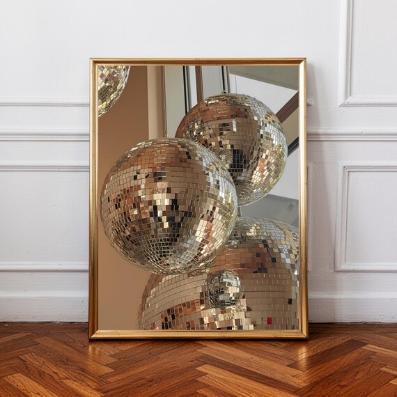 Disco Ball Poster Poster, Retro Glam Wall Art, Aesthetic Mirror Ball Decor, Modern Trendy Home Decoration, Neutral Luxury Gallery Wall print