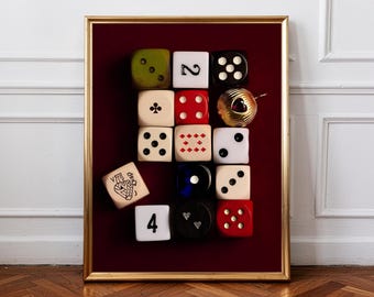 Dice Aesthetic Poster Print, Casino Wall Art, Gambling Game Decor, Modern Red Minimalist Artwork, Trendy Luxury Gallery Wall, Poker Dice art