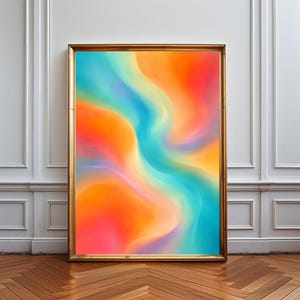 Abstract Gradient Wall Art with Orange, Blue and Red Waves