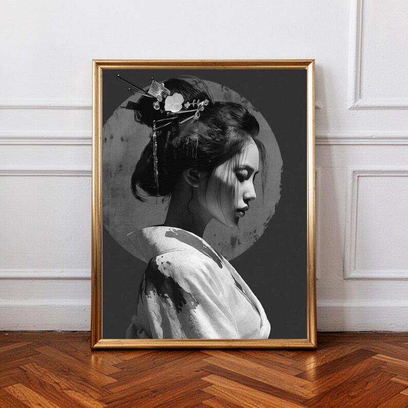 Japanese Geisha Blue Wall Art Print, Modern Asian Portrait Poster ...