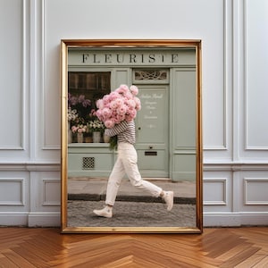 Wandbild mit rosa Pfingstrosen, Blumenmarkt-Fotografie, Dekoration für Pariser Blumenläden, romantischer botanischer Druck im französischen Landhausstil, zartrosa