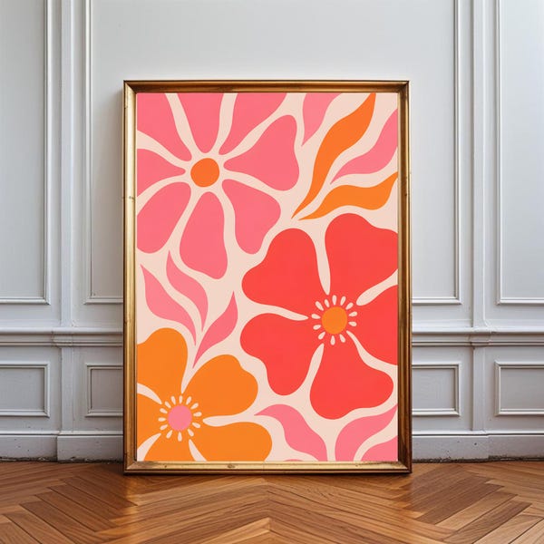 Abstrakte rosa orange Wand Kunst, moderne Farbblock Poster, minimalistischen Retro-Druck, Mitte des Jahrhunderts moderne Dekoration, zeitgenössische Boho abstrakte Kunst