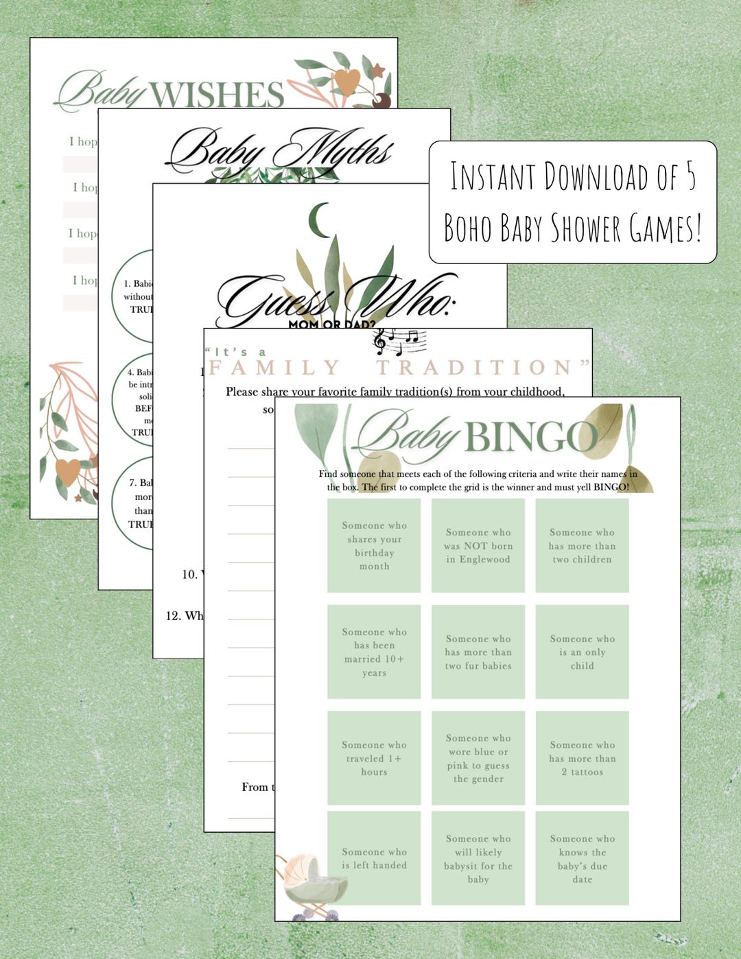 Baby Shower Game Bundle Digital Download Printable Party Activity Pack