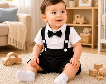Conjunto de pelele para bebé niño con pajarita, traje formal con tirantes para niños pequeños, traje de cumpleaños para bebé niño, regalo de ropa de boda para bebé niño