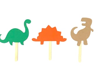 12 Dinosaur Cupcake Toppers, Dinosaur Party, Double Sided Toppers, 2 1/2"