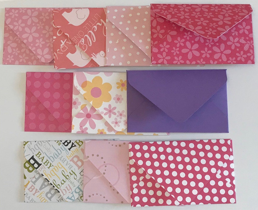 10 Gift Card Envelopes, Mini Envelopes, Baby Girl Themed Gift Card ...