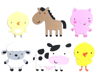 12 Farm Animal Die Cuts, Barnyard Animal Die Cuts, Cow Party Decor, Horse Die Cuts, Farm Party Decor, Farm Classroom Decor, 3" or 4"