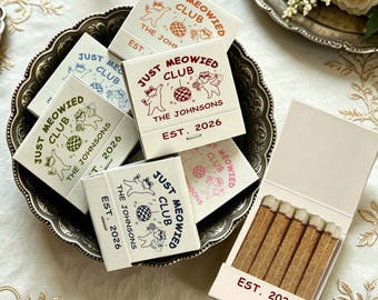 Personalized Cat Wedding Matchbooks, Just Meowied Club Favors, Cat Lover Wedding Gifts, Pet Wedding Guest Favors, Custom Matchbox