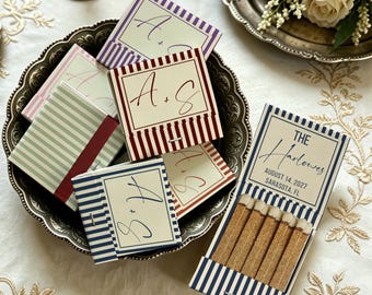 Personalized Wedding Matchbooks, Custom Monogram Matchbook Favors, Pinstripe Wedding Guest Gifts, Minimalist Reception Table Decor
