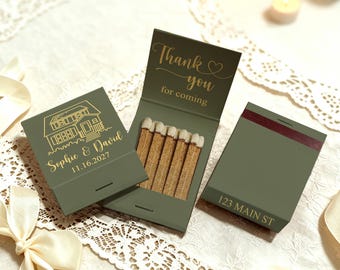 Custom Venue Matchbook Favors, Personalized Wedding Matches with House Drawing, Names Date, Thank You Guest Gifts, Bulk Wedding Favors