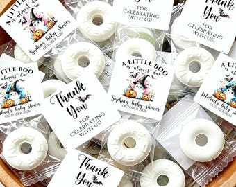 Halloween Baby Shower Mint Favors, A Little Boo Is Almost Due Baby Shower Candy Favors, Custom Halloween Thank You Guest Gifts
