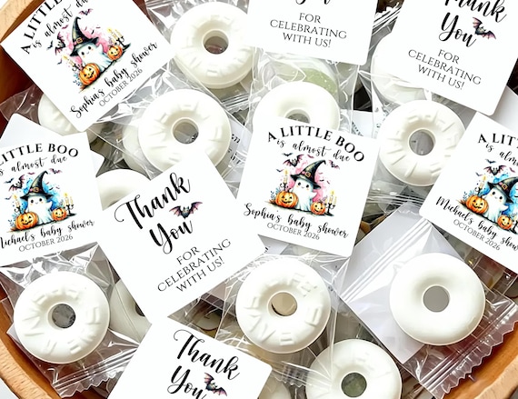Halloween Baby Shower Mint Favors, A Little Boo Is Almost Due Baby Shower Candy Favors, Custom Halloween Thank You Guest Gifts