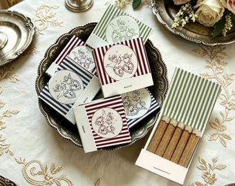 Personalized Wedding Matchbook Favors, Custom Striped Matches with Names and Date, Vintage Cupid Wedding Guest Gifts, Reception Decor