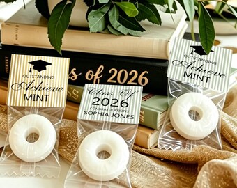 Striped Graduation Mint Favors, Class of 2026 Party Favor, Personalized Mints Double-sided, Stripe Achieve Mint Candy Favor