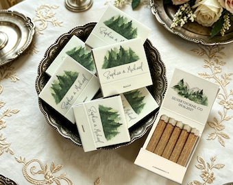 Personalized Mountain Wedding Matchbooks, Custom Venue Illustration Favors, Rustic Wedding matches, Outdoor Wedding Guest Keepsakes