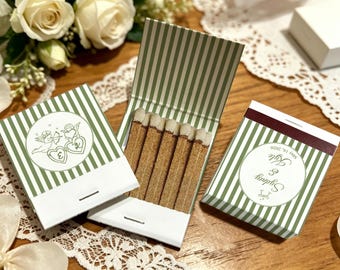 Personalized Vintage Wedding Matchbooks, Custom Green Stripe Cupid Matches, Engagement and Reception Favors, Wedding Matchbox Favors
