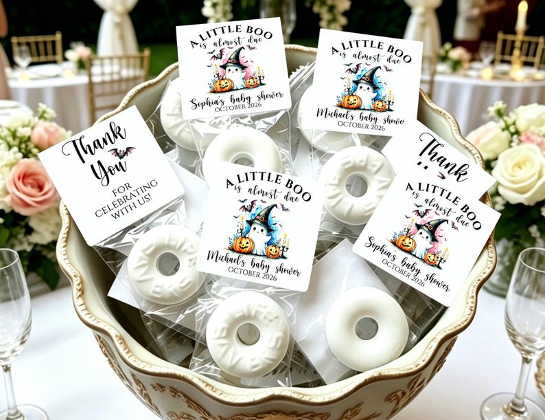 Halloween Baby Shower Mint Favors, A Little Boo Is Almost Due Baby Shower Candy Favors, Custom Halloween Thank You Guest Gifts image 5