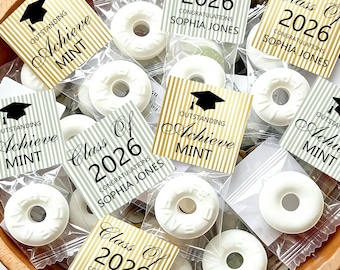 Class of 2026 Graduation Mints, Personalized Mint Favors, Achieve Mint Candy, Custom Graduation Party Favor, Vintage Stripe Grad Gift Labels