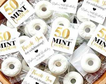 50th Birthday Mint Favors in Bulk, Personalized 50 and in Mint Condition Candy Bags, Custom Thank You Party Favors for Guests