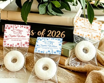 Floral Graduation Mints 2026, Bulk Mint to Succeed Favors, Personalized Candy Favors, Double Sided Graduation Party Treats