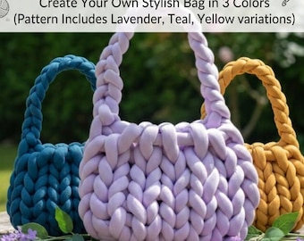Chunky Knit Bag Pattern – Finger Knitting Handbag DIY (Digital Download)