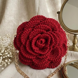 Modello per borsa a forma di rosa all'uncinetto, tutorial per borsa a tracolla con motivo floreale 3D (download PDF)