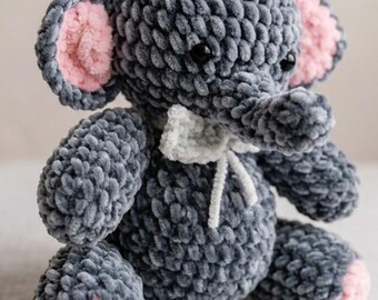 Crochet Elephant Pattern PDF | Amigurumi Toy Tutorial, Beginner Friendly, Chenille Yarn