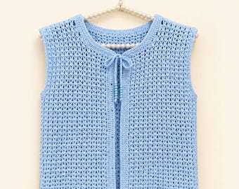 Boho Crochet Vest Pattern PDF | Easy Open Front Lace Tank Top (Digital Download)